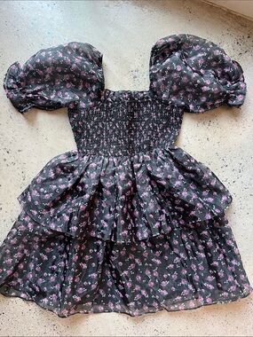 English Factory Floral Puff Sleeve Tiered Dress NEW